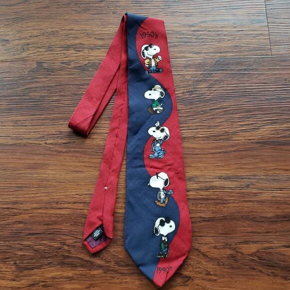 Vintage Snoopy Cool Is Timeless 1950s 1990s Preppy Retro 100% Silk Tie - Picture 1 of 6